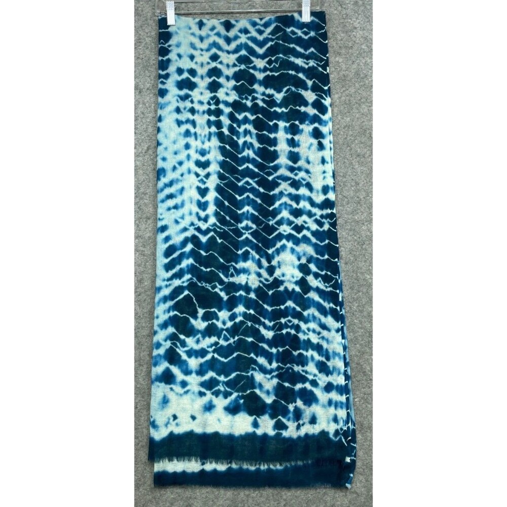 Vintage Shibori Wool Gauze Scarf Wrap Shawl Indigo Blue Hand Dyed Boho 73x57 - Picture 2 of 11
